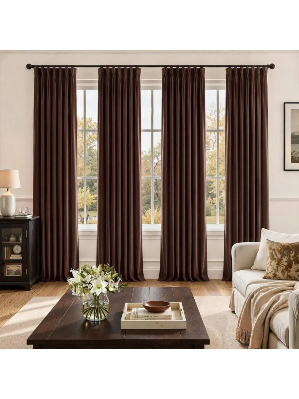 Luxurious Brown Velvet Pinch Pleated Curtains, 84